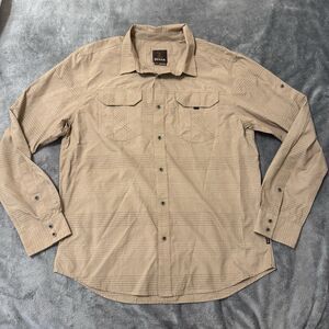prAna Men's Long Sleeve Button-Up Size L Khaki Plaid‎ Lightweight Shirt